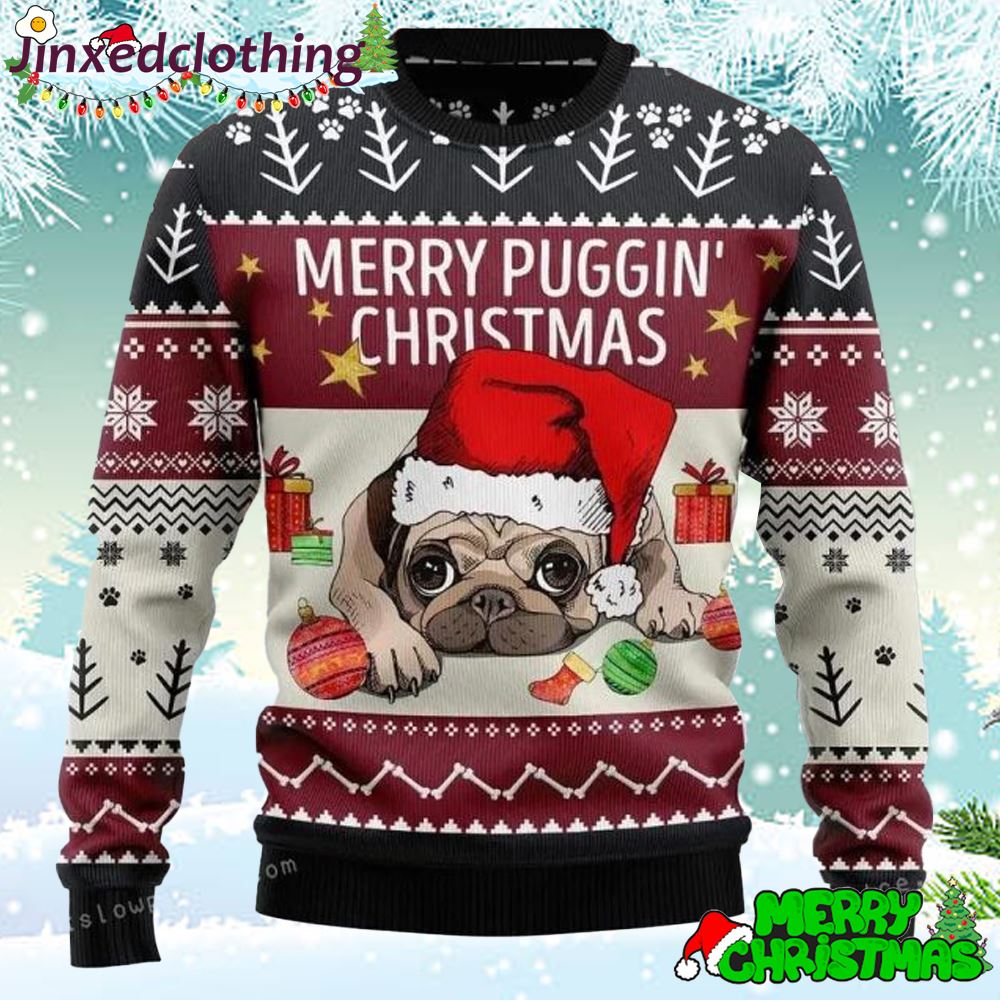 Merry Puggin Christmas Christmas Ugly Sweater For Unisex 